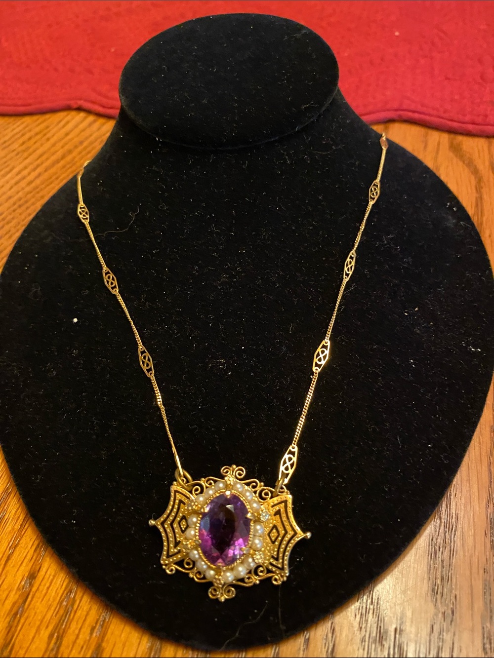 Vintage 14k Amethyst And Seed Pearl Necklace